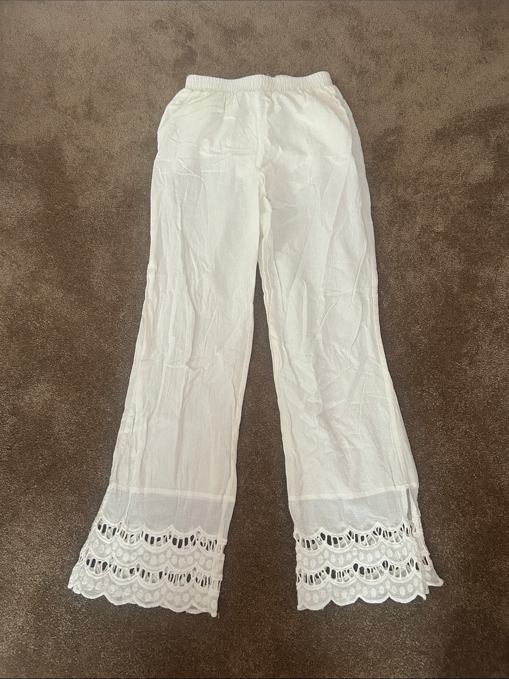 White Lace Trim Gauze Pants